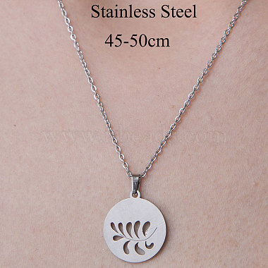 201 Stainless Steel Holllow Leaf Pendant Necklace(NJEW-OY001-24)-3