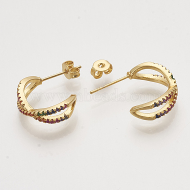 Brass Cubic Zirconia Stud Earrings(EJEW-S201-150)-2