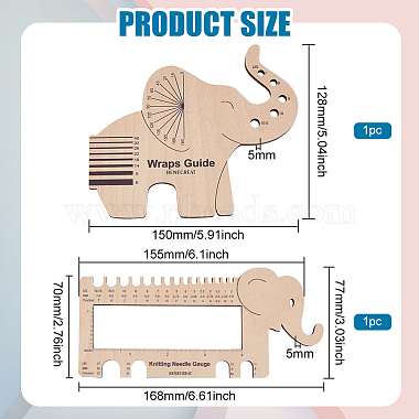 1 Set Elephant Shape  Wooden Knitting Needle Gauge & Yarn Wrap Guide Board(DIY-BC0006-94)-2