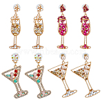 4 Pairs 4 Styles Rhinestone & Plastic Pearl Glass Wine Glass Dangle Stud Earrings, Alloy Long Drop Earrings, Golden, 58~68x14.5~31.5mm, 1 Pair/style(EJEW-FI0001-70)
