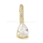 Brass Micro Pave Cubic Zirconia Pendants, Teardrop Charms, Long-Lasting Plated, Rack Plating, Lead Free and Cadmium Free, Clear, 19x6.5x6.5mm, Hole: 7x3.5mm(X-KK-U050-05G-02)