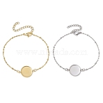 2Pcs 2 Colors 304 Stainless Steel Round Cabochon Setting Bracelets, Satellite Chain Bracelets Making, Golden & Stainless Steel Color, 18.8x0.2cm, Tray: 14.5mm, 1pc/color(BJEW-JB11090)