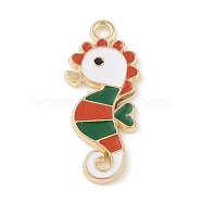 Alloy Enamel Pendants, Light Gold, Sea Horse Charm, Colorful, 25x11x1.5mm, Hole: 1.8mm(ENAM-Z010-08KCG)