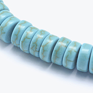 Synthetic Turquoise Beads Strands, Heishi Beads, Flat Round/Disc, Dyed, 8x3mm, Hole: 1mm, about 115pcs/strand, 14.9 inch(38cm)(G-E476-01A)