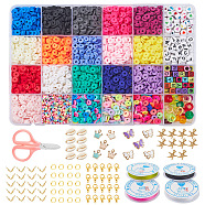 DIY Polymer Clay Beads Jewelry Set Making Kit, Including Polymer Clay & Acrylic Beads, Alloy Clasps & Charms, Iron Rings & Bead Tips, Shell Beads, CCB Plastic Pendants, Scissors and Elastic Thread, Mixed Color, Polymer Clay Beads: about 3000pcs/set(DIY-YW0004-47)