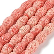 Synthetic Coral Carved Beads, Dyed, Drum, Salmon, 8.5x13.5mm, Hole: 1.5mm, about 30pcs/strand, 15.24''(38.7cm)(CORA-D033-B01-A)