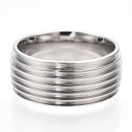 201 Stainless Steel Grooved Finger Ring Settings, Ring Core Blank for Enamel, Stainless Steel Color, 8mm, Size 6, Inner Diameter: 16mm(STAS-WH0047-09S)