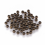 Antique Bronze Color Textured Round Beads, Brass, Nickel Free, Size: about 4mm in diameter, hole: 1mm(X-EC247-NFAB)