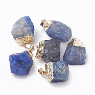 Dyed Natural Quartz Crystal Pendants, with Golden Tone Iron Brass Findings, Nuggets, Blue, 20~30x10~18x8~18mm, Hole: 3~4x7mm(G-T104-24B)