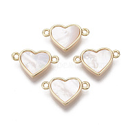 Brass Links, with Freshwater Shell, Nickel Free, Heart, Real 18k Gold Plated, Seashell Color, 10x17x3mm, Hole: 1.2mm(X-KK-R134-046-NF)