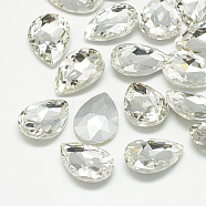 Pointed Back Glass Rhinestone Cabochons, Back Plated, Faceted, teardrop, Crystal, 25x18x8mm(RGLA-T081-18x25mm-01)