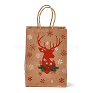 Christmas Theme Rectangle Paper Bags, with Handles, for Gift Bags and Shopping Bags, Deer, Bag: 8x15x21cm, Fold: 210x150x2mm(CARB-F011-01C)