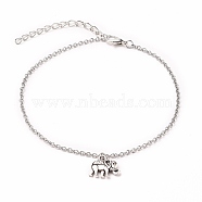 Alloy Elephant Charm Anklets, with Alloy Lobster Claw Clasps and 316 Surgical Stainless Steel Cable Chains, Antique Silver & Platinum, 9-1/8 inch(23cm)(AJEW-AN00334-01)