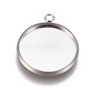 304 Stainless Steel Pendant Cabochon Settings, Plain Edge Bezel Cups, Flat Round, Stainless Steel Color, Tray: 16mm, 20.5x17.5x2mm, Hole: 1.8mm(STAS-G127-13-16mm-P)