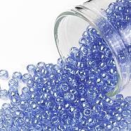 TOHO Round Seed Beads, Japanese Seed Beads, (107) Transparent Luster Light Sapphire, 8/0, 3mm, Hole: 1mm, about 222pcs/10g(X-SEED-TR08-0107)