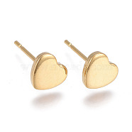 304 Stainless Steel Stud Earrings, Heart, Golden, 6x6x1mm, Pin: 0.6mm(EJEW-P262-01G)