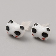 Cute Cartoon Animal Porcelain Stud Earrings, Panda, 7x9.5mm(EJEW-TAC0001-03A)