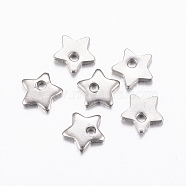 304 Stainless Steel Charms, Star, Stainless Steel Color, 5.5x6x1mm, Hole: 1mm(STAS-L200-50P)