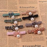 Fashionable Iron Hair Barrettes, with Glass Bead and Acrylic Pearl, Mixed Color, 84x15x39mm(OHAR-L008-H)