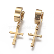 304 Stainless Steel Hoop Earrings, Hypoallergenic Earrings, Dangle Earrings, Cross, Golden, 27mm, Pin: 1mm(EJEW-O087-01)