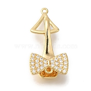 Brass Micro Pave Clear Cubic Zirconia Fold Over Clasps, Bowknot, Real 18K Gold Plated, 29mm(KK-H480-37G)