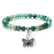 Fashion Natural Banded Agate Beaded Stretch Bracelets, Butterfly with Evil Eye Charms Bracelets for Women(OX9130-6)