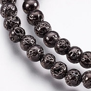 Electroplate Natural Lava Rock Beads Strands, Long-Lasting Plated, Round, Bumpy, Gunmetal Plated, 4.5~5mm, Hole: 0.8mm, about 89pcs/strand, 15.16 inch(38.5cm)(G-I200-17B)