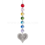 Glass Octagon Beaded Hanging Ornaments, Brass Charm for Home Outdoor Decoration, Heart, 275mm(HJEW-JM01760-02)