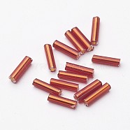 Glass Bugle Beads, Silver Lined, Indian Red, 6~8x1.8mm, Hole: 0.6mm, 1250pcs/50g(X-TSDB6mm25)