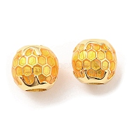 Brass Enamel European Beads, Large Hole Beads, Lead Free & Cadmium Free, Rondelle with Honeycomb, Real 18K Gold Plated, Gold, 9.5x9x9.5mm, Hole: 4mm(KK-M247-07G)