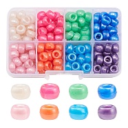 184Pcs 8 Colors Plastic Pearlized Beads, Barrel, Mixed Color, 9x6mm, Hole: 3.8mm, 23pcs/color(KY-YW0001-47)
