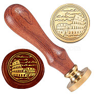 Colosseum Brass Sealing Wax Stamp Head, with Wood Handle, for Envelopes Invitations, Gift Cards, Building, 83x22mm, Head: 7.5mm, Stamps: 25x14.5mm(AJEW-WH0208-903)