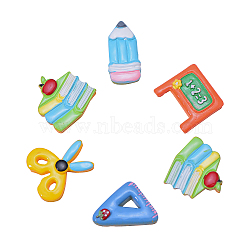 20Pcs 5 Style Resin Cabochons, School Supplies, Book & Pencil & Triangle Ruler & Blackboard & Scissor, Mixed Color, 28x27mm(RESI-CJ0001-154)