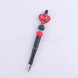 Medical Theme Plastic Ball-Point Pen, Beadable Pen, for DIY Personalized Pen, Heart with Stethoscope, Red, 150mm(WG66234-04)