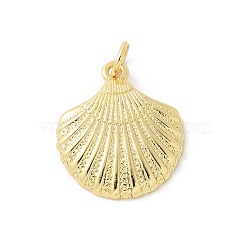 Brass Pendants, Shell Shape, Rack Plating, Cadmium Free & Lead Free, Long-Lasting Plated, with Jump Ring, Real 18K Gold Plated, 23x17x2.5mm, Hole: 3mm(KK-P294-13G)