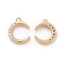 Brass Micro Pave Cubic Zirconia Charms, Nickel Free,  Moon, Clear, Real 18K Gold Plated, 10.5x8.5x1.5mm, Hole: 1mm(X-KK-P157-22G-NF)
