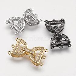 Brass Micro Pave Cubic Zirconia Fold Over Clasps, Mixed Color, 26x15x5mm, Hole: 1mm(ZIRC-F047-05)