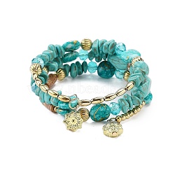 Bohemian Handwork Multi-Colored Stone Beaded Bracelet, Acrylic, Blue, Inner Diameter: 1-7/8 inch(4.8cm)(AJEW-Z038-01A)