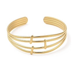 Ion Plating(IP) 304 Stainless Steel Multi Line Cuff Bangles for Women, Real 18K Gold Plated, Inner Diameter: 2-1/4 inch(5.6cm)(BJEW-L682-006G)