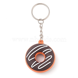 Alloy Keychains, with PVC Pendants, Donut, Coconut Brown, 9.8cm(KEYC-L032-01P-05)