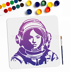 US 1Pc Astronaut Theme PET Hollow Out Drawing Painting Stencils, for DIY Scrapbook, Photo Album, with 1Pc Art Paint Brushes, Human, 300x300mm(DIY-MA0002-77)