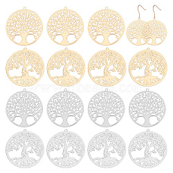 30Pcs 5 Style Rack Plating Brass Filigree Pendants, Long-Lasting Plated, Flat Round with Tree of Life Charm, Nickel Free, Mixed Color, 32x30x0.4mm, Hole: 1.1~1.2mm, 6pcs/style(KKC-AR0001-02)