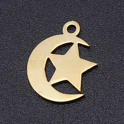 201 Stainless Steel Laser Cut Charms, Star with Moon, Golden, 14x12x1mm, Hole: 1.5mm(STAS-S105-T913-2)
