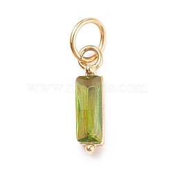 304 Stainless Steel Cubic Zirconia Pendants, Rectangle, Golden, Yellow Green, 17x4x4mm, Hole: 5mm(STAS-E487-21G-13)