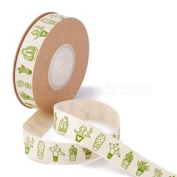 Single Face Cotton Printed Satin Ribbon, Lawn Green, Cactus Pattern, 5/8 inch(15mm), about 10.93 yards (10m0/roll(OCOR-L044-04B)
