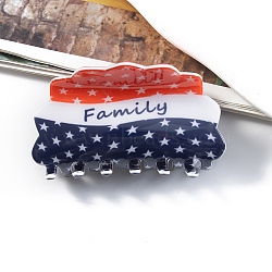 Independence Day PVC Plastic Claw Hair Clips, for Women Girls, Flag with Word Family, Dark Blue, 46x81x47mm(PW-WG21920-07)