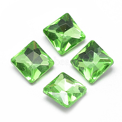 Pointed Back Glass Rhinestone Cabochons, Back Plated, Faceted, Square, Light Green, 8x8x3.5mm(RGLA-T027-8x8mm-19)