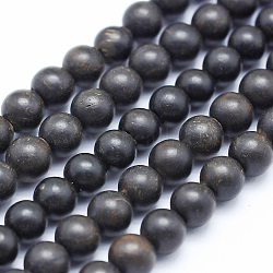 Natural Ebony Wood Beads Strands, Round, Dyed, 10mm, Hole: 1mm, about 39pcs/strand, 15.55 inch(39.5cm)(WOOD-P011-03-10mm)