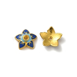 Alloy Enamel Beads Caps, Lead Free & Cadmium Free, Multi-Petal Flower, Blue, 13x3.5mm, Hole: 1.5mm(FIND-G074-02K)