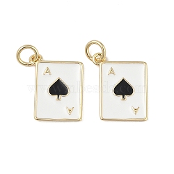 Playing Card Rack Plating Brass Enamel Pendants, with Jump Ring, Cadmium Free & Lead Free, Long-Lasting Plated, Ace of Hearts & Diamond & Club Charm, Real 18K Gold Plated, 15x12x1.5mm, Hole: 3mm(KK-G512-11G-01)